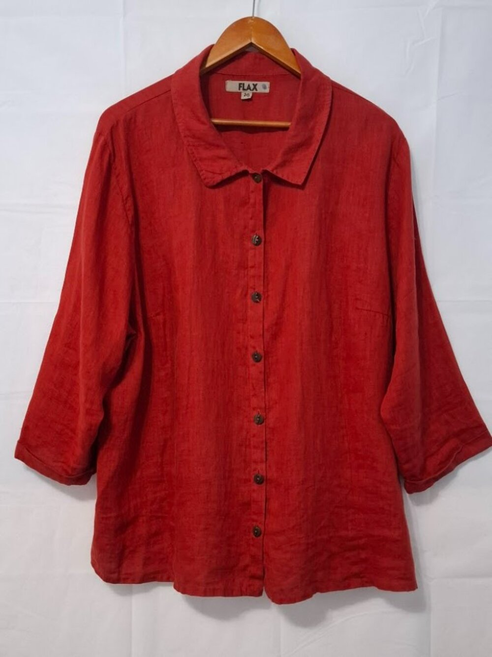 FLAX Red Linen Button Front Shirt Plus Size 2G Lagenlook Holiday Boho Tunic EUC - Picture 9 of 11